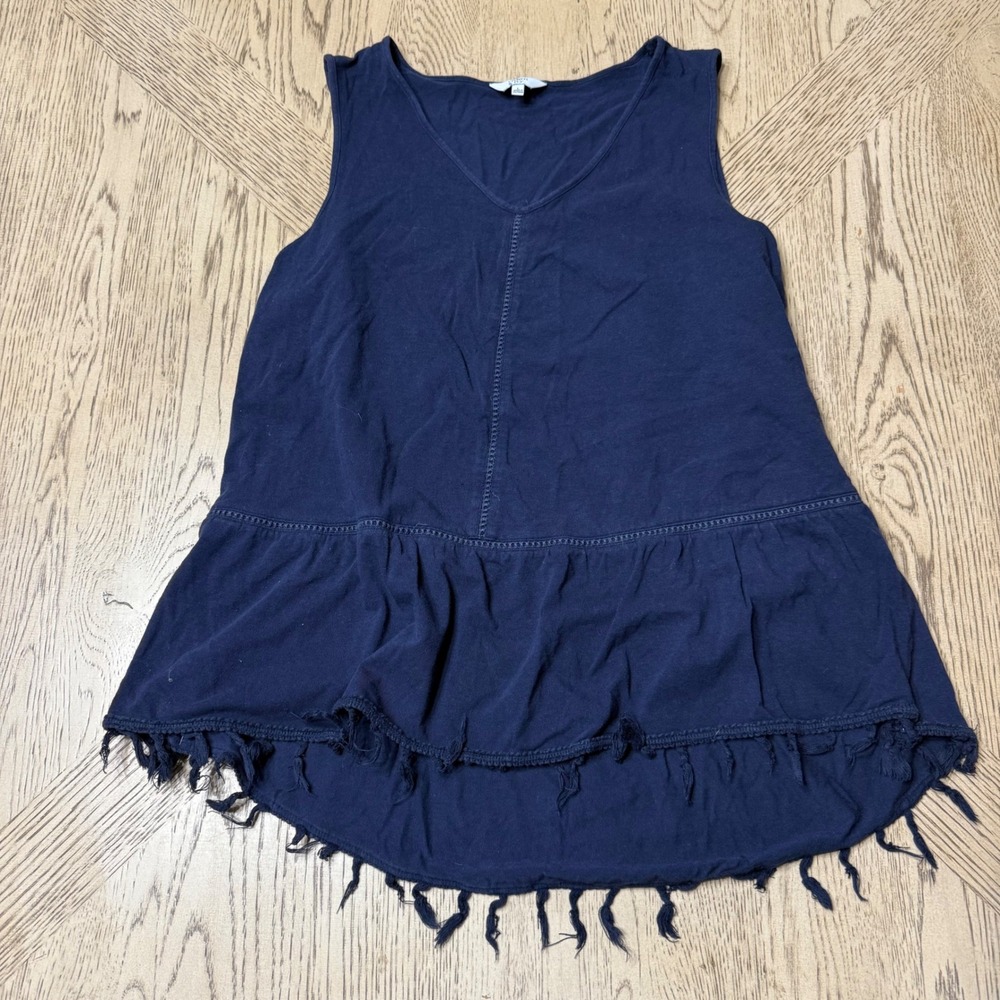 Crown & Ivy‎ Women's Large Navy Blue Fringe V Neck Sleeveless Hi Low Top